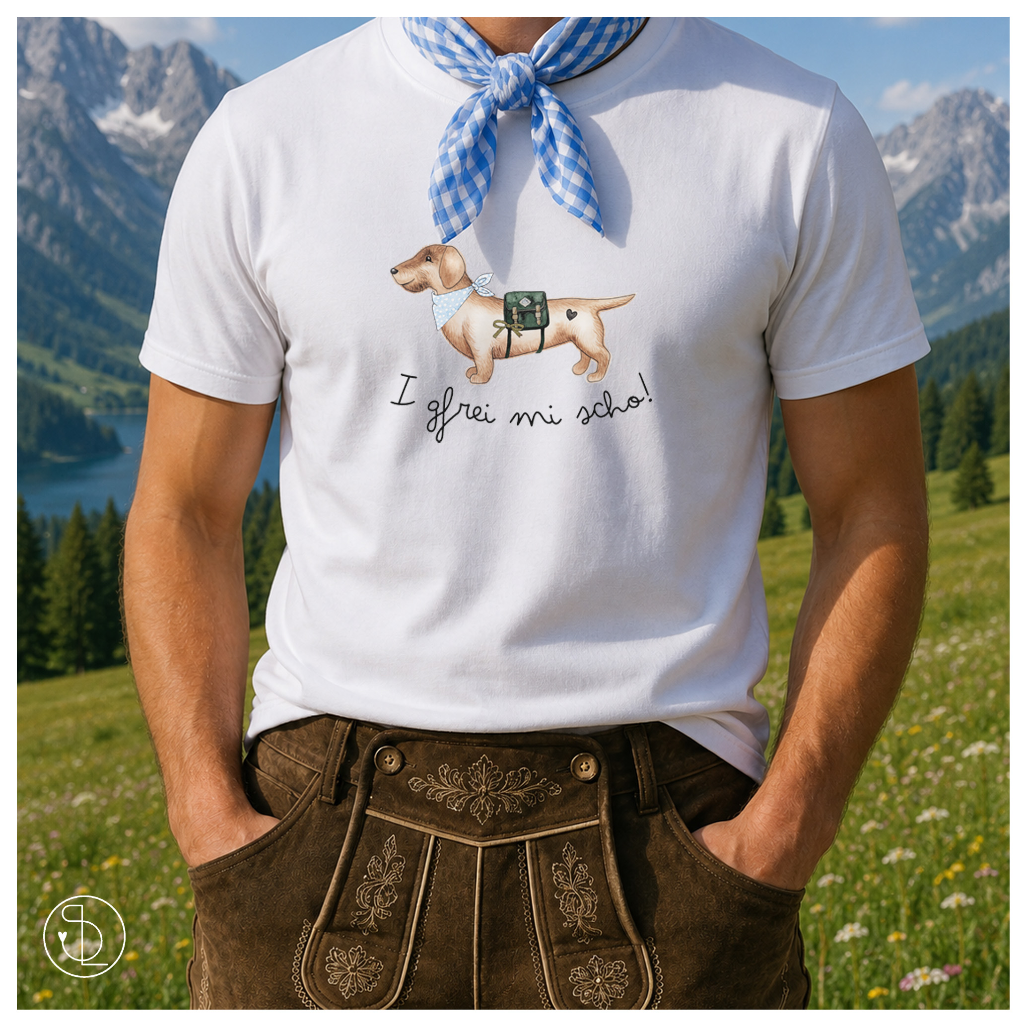 Bügelbild Dackel "I gfrei mi scho!" groß