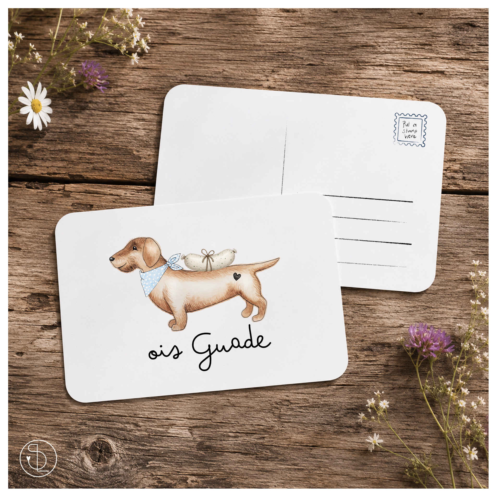 Postkarte Dackel ois Guade