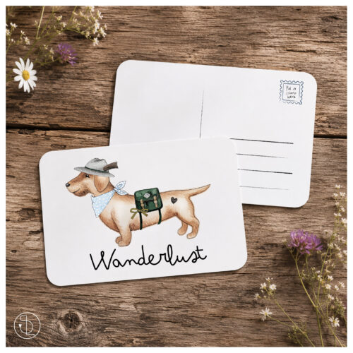 Postkarte Dackel Wanderlust