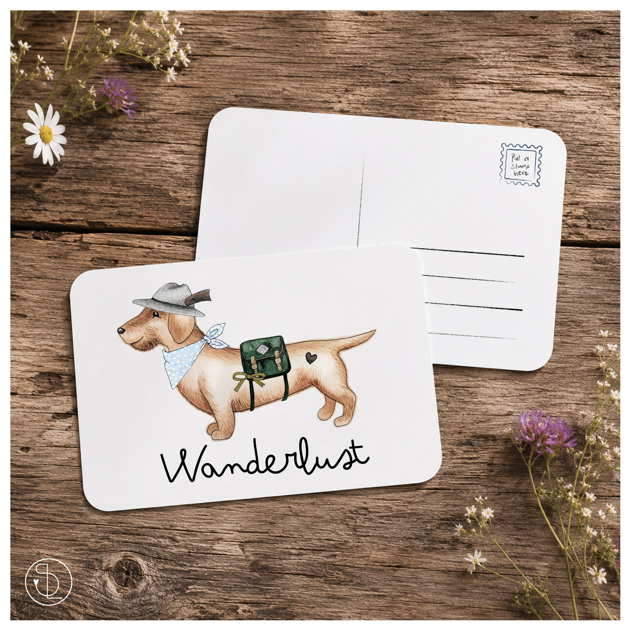Postkarte Dackel Wanderlust