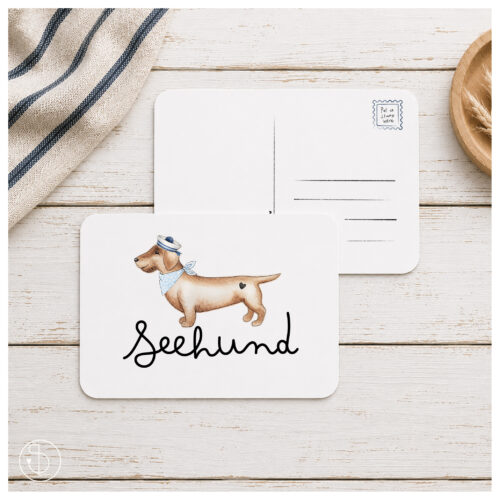 Postkarte Dackel Seehund